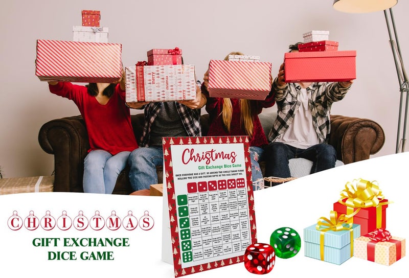 Xenseou Exchange Dice Game, One Instruction Standing Sign with 2 Dice, Christmas Group Party Game, Xmas Gift Swap Game-SDGE02 - Image 4