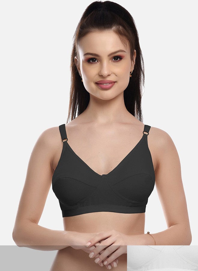 FIMS Women Black & White Pack Of 2 Solid Non Padded Bra - Image 1