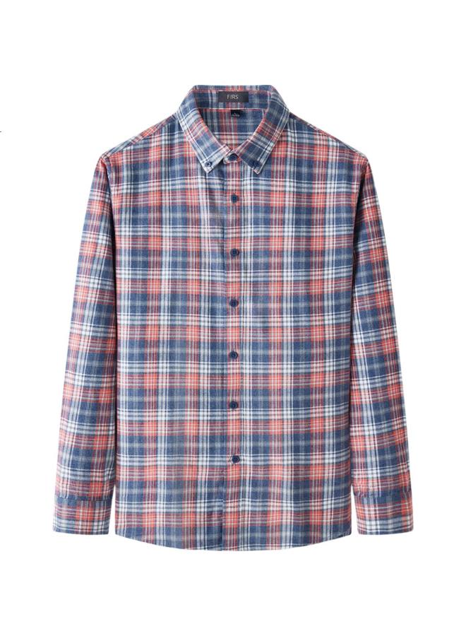 Firs Cotton Plaid Brushed Shirt For Men, Long Sleeve, Warm, Wrinkle-Resistant, Easy-Care, Skin-Friendly, Soft Men'S Spring And Autumn Top - Image 2