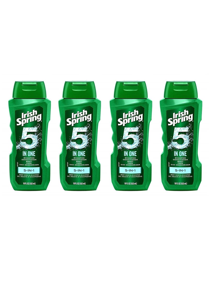 Irish Spring - IrishSpring 5in1 Shampoo Conditioner Body Wash Face Wash and Deodorizer 18 oz Pack of 4 - Image 1