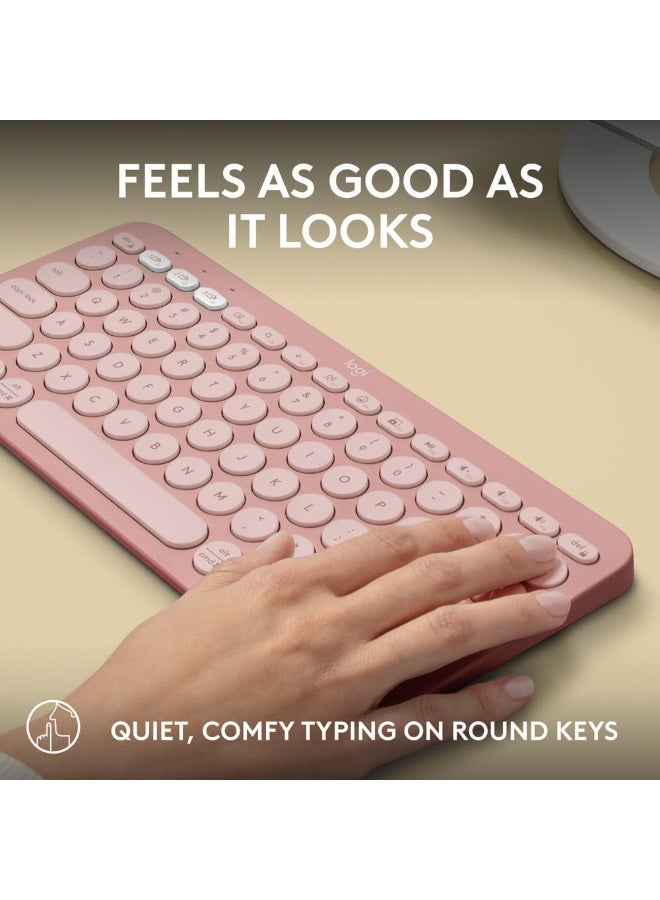 Logitech Pebble Keys 2 K380s, Multi-Device Bluetooth Wireless Keyboard with Customisable Shortcuts, Slim and Portable, Easy-Switch for Windows, macOS, iPadOS, Android, Chrome OS, US Intl Layout - Rose - Image 5