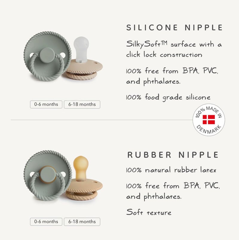 mushie Frigg Rope SilkySoft Silicone Baby Pacifier | Made in Denmark | BPA-Free (Olive/Sage, 0-6 Months) - Image 3