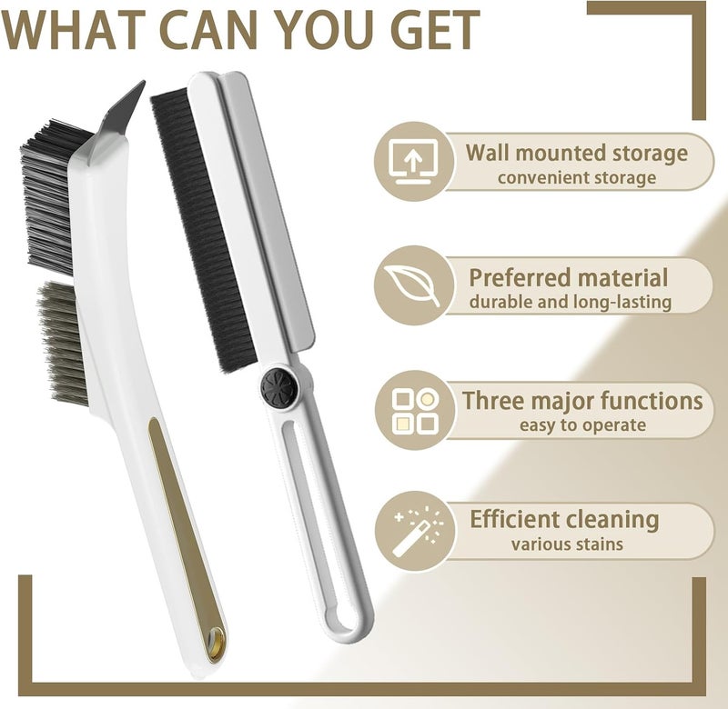 JIANGLAI Crevice Cleaning Brushes with Rotatable Handle, Wire Nylon Scrub Brush with Stainless Steel Scraper, Grout Brush for Kitchen Stove Sink Tiles Corners Range Hood Door Window Track, 2 Pcs - Image 3