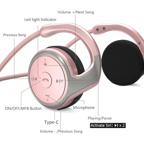 itayak Behind The Head Headphones Wrap Around Head Small Bluetooth Headphones Lightweight Foldable Wireless Sports Sweatproof Headset with Microphone Carrying Case Gold - Image 3