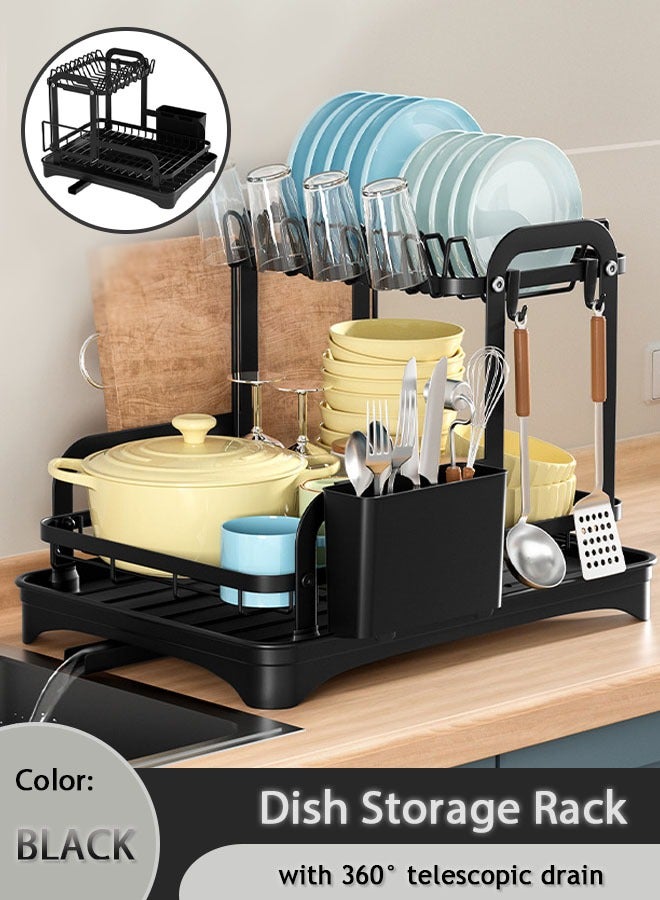 Comysubao Dish Storage Rack Multifunctional Kitchen Rack Storage Cups And Cutting Boards Small Household Dish Drain Rack Telescopic Drain Dish Storage Box Cupboard - Image 1