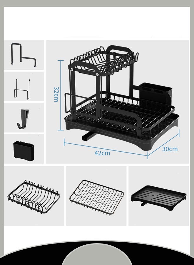Comysubao Dish Storage Rack Multifunctional Kitchen Rack Storage Cups And Cutting Boards Small Household Dish Drain Rack Telescopic Drain Dish Storage Box Cupboard - Image 2