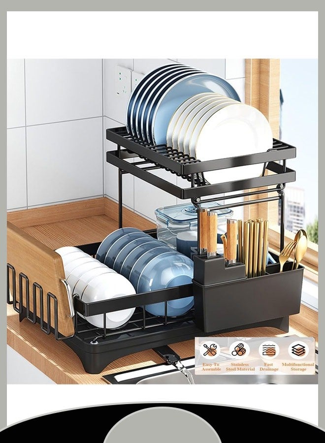 Comysubao Dish Storage Rack Multifunctional Kitchen Rack Storage Cups And Cutting Boards Small Household Dish Drain Rack Telescopic Drain Dish Storage Box Cupboard - Image 5
