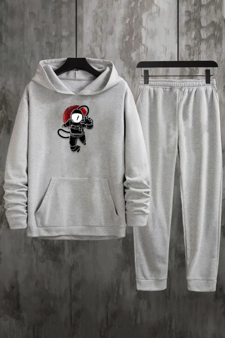 ONLYTRENDWEAR Unisex Nasa Printed Tracksuit Set L. Grey