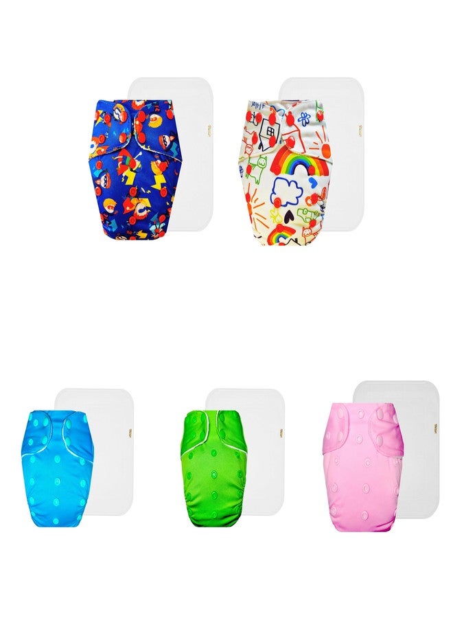 Dumbledo Premium Cloth Diaper with Cotton Insert (Pack of 5) | Snug Fit | Leakproof | Travel Friendly | All-Day Wear | 3 Months - 3 Years | Unisex Baby - Image 1