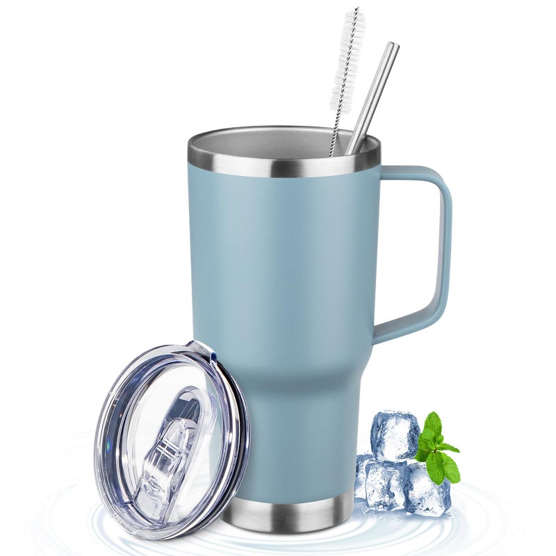 FristChoice 20oz Insulated Tumbler with Handle Stainless Steel Travel Coffee Mug with Lid and Straw Double Wall Vacuum Leak-proof Reusable Thermal Water Cup for Hot and Cold Drinks (Glacier blue,1 Pack) - Image 1