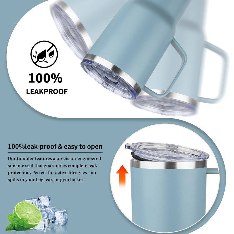 FristChoice 20oz Insulated Tumbler with Handle Stainless Steel Travel Coffee Mug with Lid and Straw Double Wall Vacuum Leak-proof Reusable Thermal Water Cup for Hot and Cold Drinks (Glacier blue,1 Pack) - Image 5