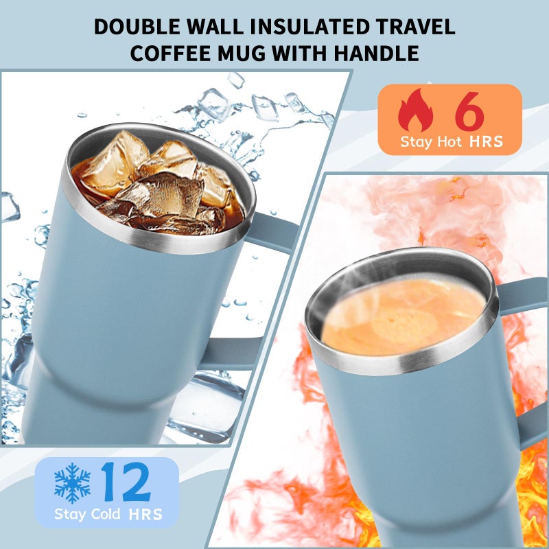 FristChoice 20oz Insulated Tumbler with Handle Stainless Steel Travel Coffee Mug with Lid and Straw Double Wall Vacuum Leak-proof Reusable Thermal Water Cup for Hot and Cold Drinks (Glacier blue,1 Pack) - Image 4