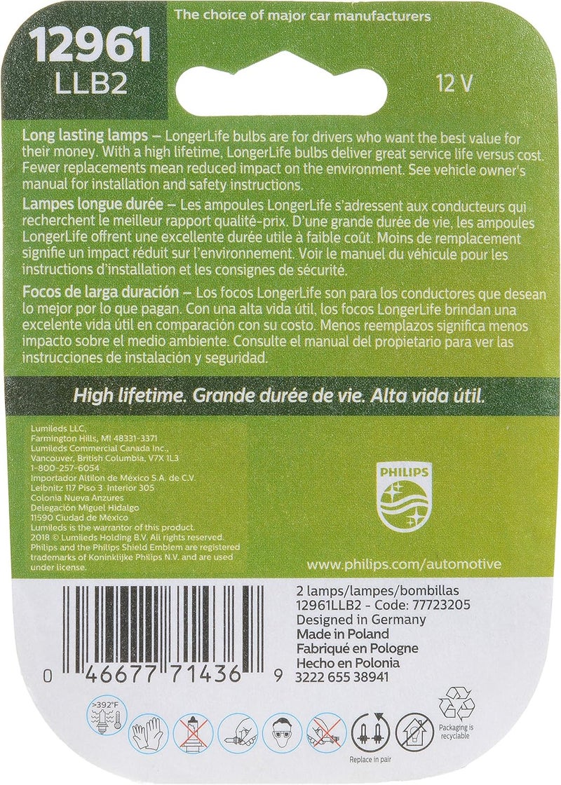 PHILIPS Automotive Lighting 12961LLB2 LongerLife Miniature Bulb, 2 Pack - Image 2