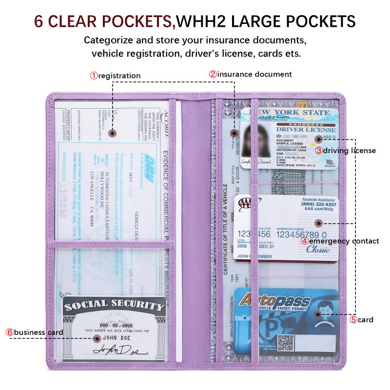 Peisicne Car Registration and Insurance Card Holder for Women Men, Purple Glove Box Paperwork Organizer with Magnetic Buckle for Easy Access and Protect Documents and Various Cards in Vehicle - Image 3