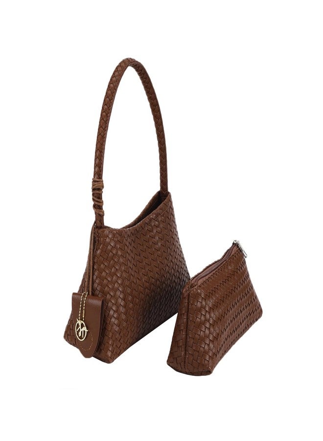 MONROW Brown Striped Stylish Shoulder Bag with Cosmetic Pouch Bag for Women Office and Casual Use - Image 2