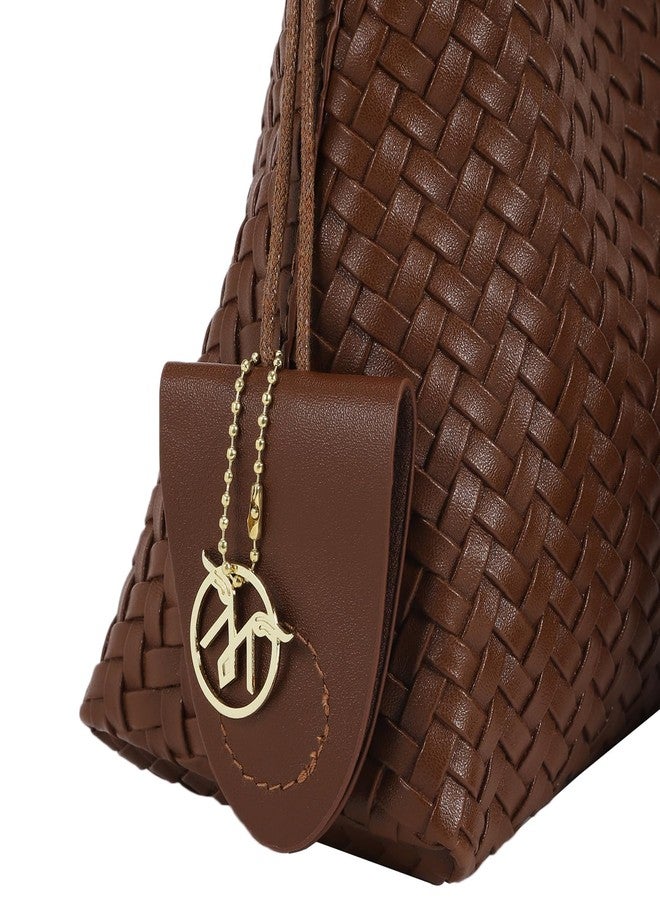 MONROW Brown Striped Stylish Shoulder Bag with Cosmetic Pouch Bag for Women Office and Casual Use - Image 5