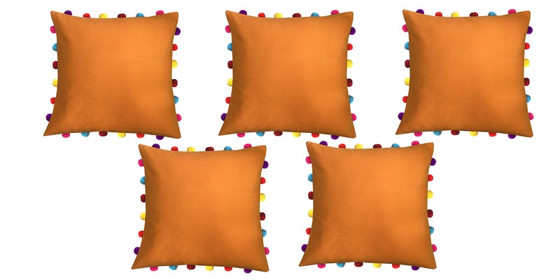 Lushomes Cushion Cover 18x18, Boho Cushion Covers, Sofa Pillow Cover, Cushion Covers with Tassels, Cushion Cover with pom pom (18x18 Inches, Set of 5, Orange) - Image 1