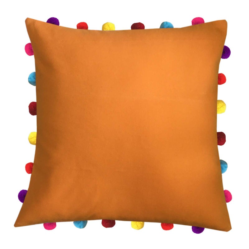 Lushomes Cushion Cover 18x18, Boho Cushion Covers, Sofa Pillow Cover, Cushion Covers with Tassels, Cushion Cover with pom pom (18x18 Inches, Set of 5, Orange) - Image 2