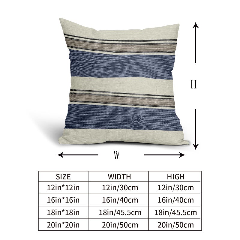 Aytipun Navy Blue Striped Pillow Covers 18x18 Set of 2 Blue Brown Boho Stripe Pattern Cream Farmhouse Decorative Throw Pillows Outdoor Modern Print Linen Cushion Case with Zipper Decor for Sofa Couch Bed - Image 5