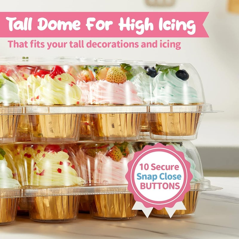 Gencywe (24 Pack x 10 Sets) Stackable Cupcake Carrier Holders with 240 Pack Cupcake Liners, Plastic Cupcake Boxes Holders for 24 Cupcakes, High Tall Dome Lid Cupcake Containers, Clear Cupcake Trays - Image 4