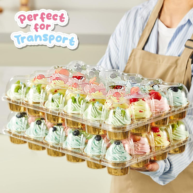 Gencywe (24 Pack x 10 Sets) Stackable Cupcake Carrier Holders with 240 Pack Cupcake Liners, Plastic Cupcake Boxes Holders for 24 Cupcakes, High Tall Dome Lid Cupcake Containers, Clear Cupcake Trays - Image 2