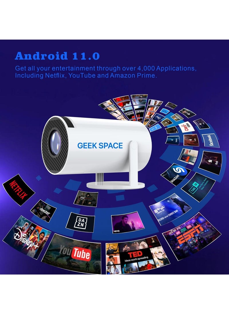 المهوس الفضاء GEEK SPACE HD جهاز عرض ذكي Android 11 سينما صغيرة محمولة 130 بوصة شاشة عرض مصباح 4K مسرح سينما منزلي ألعاب عروض فيديو 180 درجة شاشة دوارة عرض الهاتف المحمول HY300  - Image 5