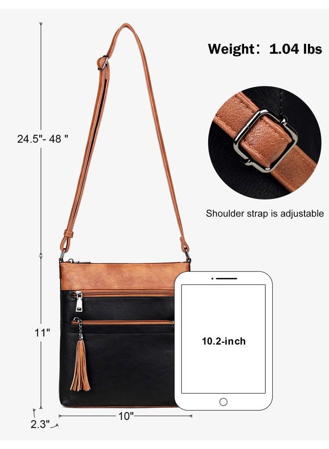 MASINTOR Crossbody Purses for Women, Multi Pocket Casual Crossbody Bag, Adjustable Strap Shoulder Bag with Tassel, Black Brown, Medium, Cossbody Bag - Image 4