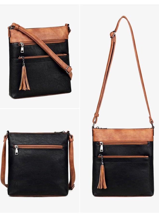 MASINTOR Crossbody Purses for Women, Multi Pocket Casual Crossbody Bag, Adjustable Strap Shoulder Bag with Tassel, Black Brown, Medium, Cossbody Bag - Image 5