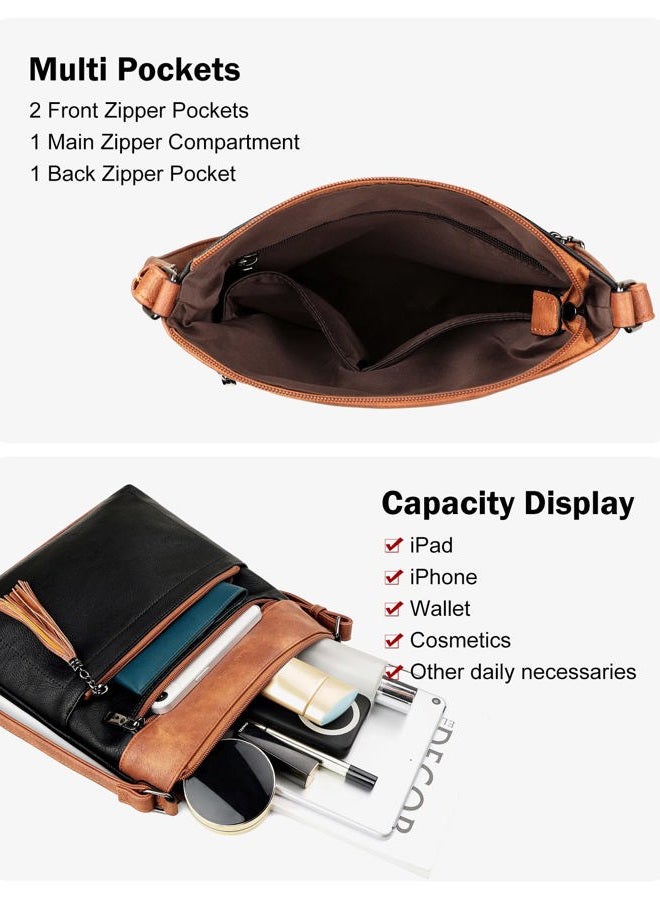 MASINTOR Crossbody Purses for Women, Multi Pocket Casual Crossbody Bag, Adjustable Strap Shoulder Bag with Tassel, Black Brown, Medium, Cossbody Bag - Image 3