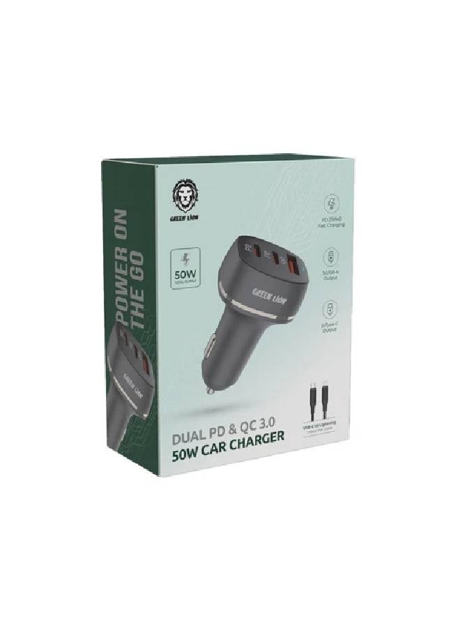 Green Lion Car Charger QC+PD 50W + cable - Black - Image 3