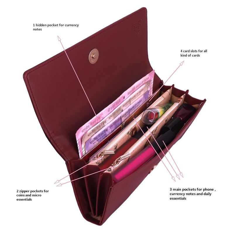 ALSU Women's Wallet | Stylish Purse with Phone Pocket,4 Card Pocket and Multiple Compartment| Party Clutch for Girl | Travel Hand Purse for Women| Office Bag for Women (Maroon) - Image 5