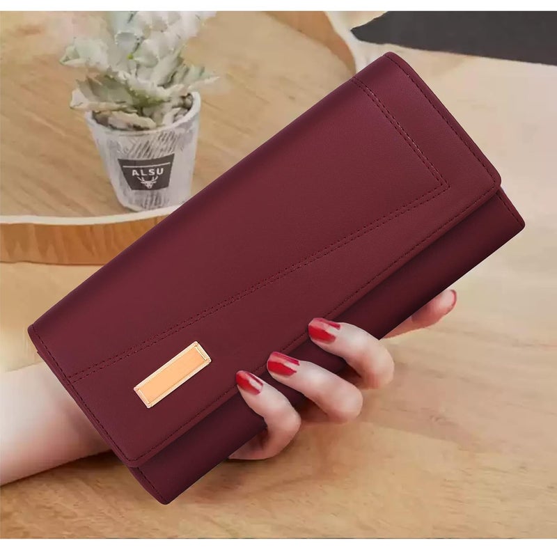 ALSU Women's Wallet | Stylish Purse with Phone Pocket,4 Card Pocket and Multiple Compartment| Party Clutch for Girl | Travel Hand Purse for Women| Office Bag for Women (Maroon) - Image 2