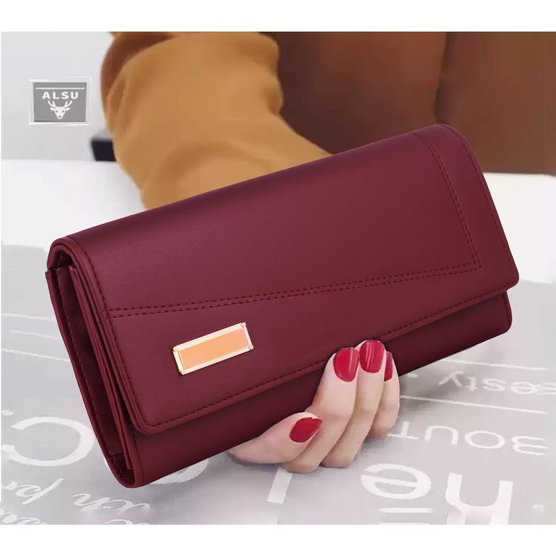 ALSU Women's Wallet | Stylish Purse with Phone Pocket,4 Card Pocket and Multiple Compartment| Party Clutch for Girl | Travel Hand Purse for Women| Office Bag for Women (Maroon) - Image 4