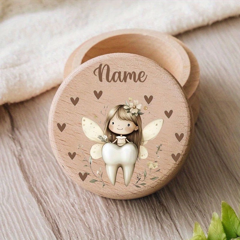 Personalized Teeth Box Custom Name Initials Wood Keepsake Storage Umbilical Cord First Hair Tooth Christening Gift Shower Milestones Preservation Frame FR 06 Model - Image 1
