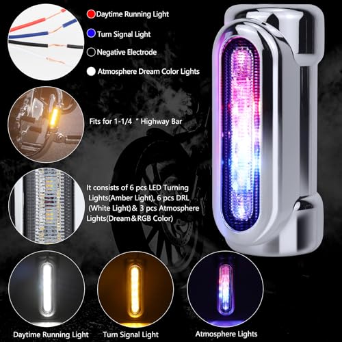 OPL5 Motorcycle Highway Bar Lights Switchback Driving Crash Bar Lights Motorcycle Driving Lights Led Turn Signal Lights Dream Atmosphere Lights for 1-1/4 inch Crash Bar Touring Bikes (Silver) - Image 4