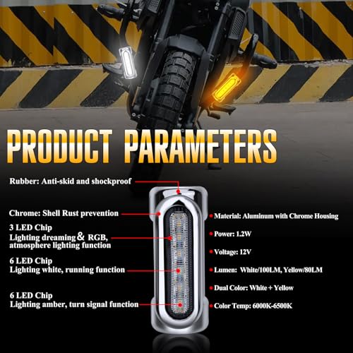 OPL5 Motorcycle Highway Bar Lights Switchback Driving Crash Bar Lights Motorcycle Driving Lights Led Turn Signal Lights Dream Atmosphere Lights for 1-1/4 inch Crash Bar Touring Bikes (Silver) - Image 5