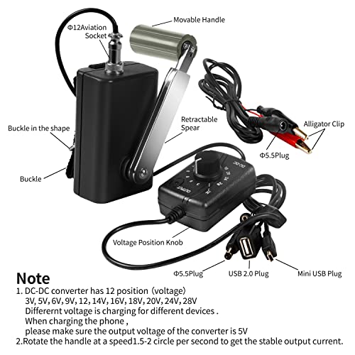 HUABAN Hand Crank Generator High Power Charger for Outdoor Mobile Phone Computer Charging 30W / 0-28V with USB Plug (Black Generator + DC Regulator) - Image 2