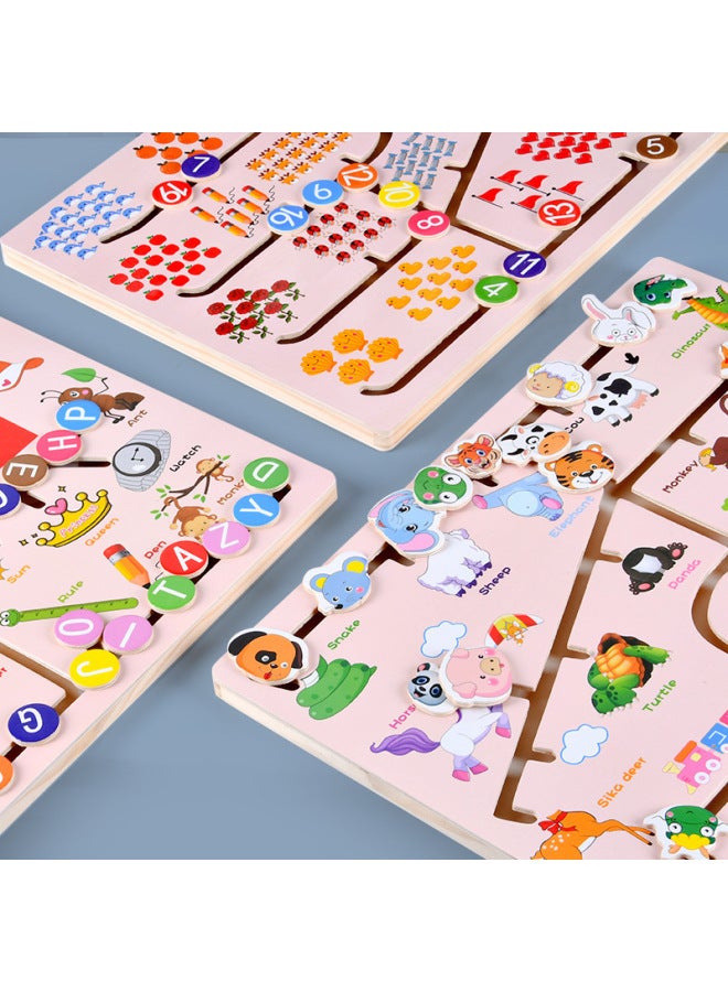 Loquat Children's Wooden Double-sided Track Walking Maze Digital Traffic Animal Logical Thinking Brain Educational Toys-Color:Walking Position (letter Model) - Image 3