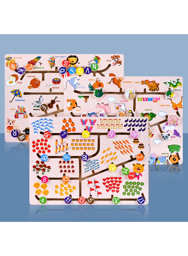 Loquat Children's Wooden Double-sided Track Walking Maze Digital Traffic Animal Logical Thinking Brain Educational Toys-Color:Walking Position (letter Model) - Image 2