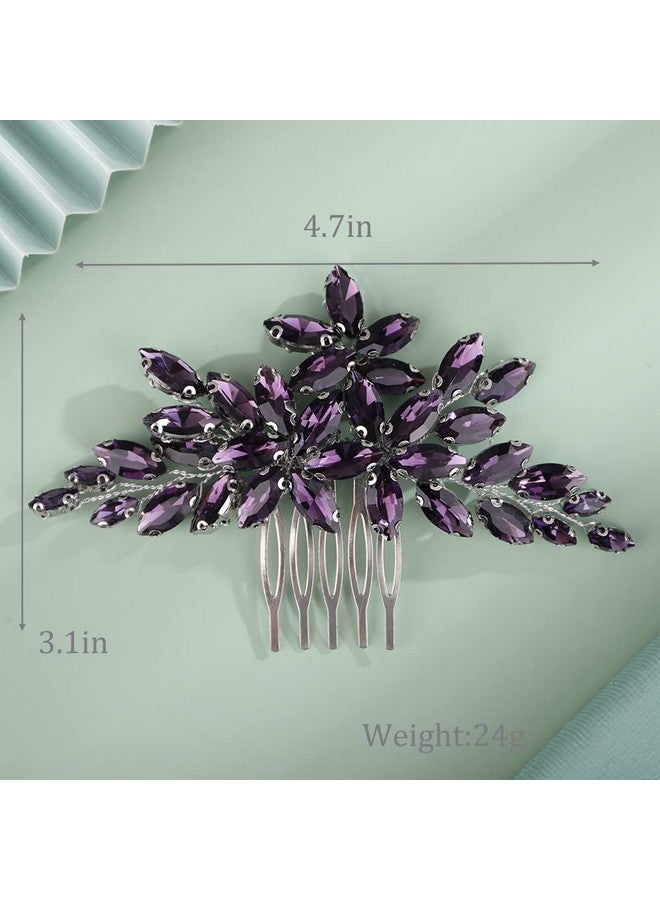 Kercisbeauty Wedding Bridal Purple Crystal Vintage Gold Hair Comb For Women Girls Ladies Special Occasion Dressy Handmade Hair Jewelry (Violet)  - Image 2