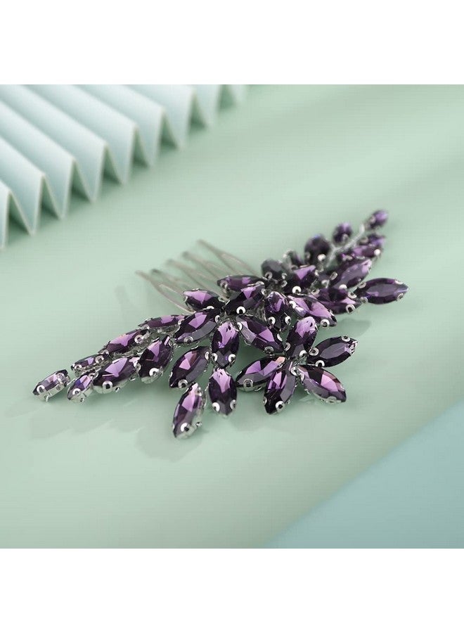 Kercisbeauty Wedding Bridal Purple Crystal Vintage Gold Hair Comb For Women Girls Ladies Special Occasion Dressy Handmade Hair Jewelry (Violet)  - Image 4
