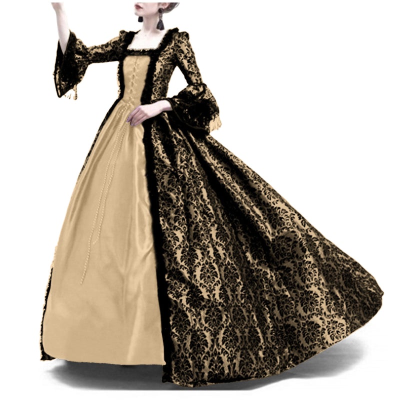 Wish Export Lace Splicing Large Trumpet Sleeve Medieval Dress Palace Retro - Image 3