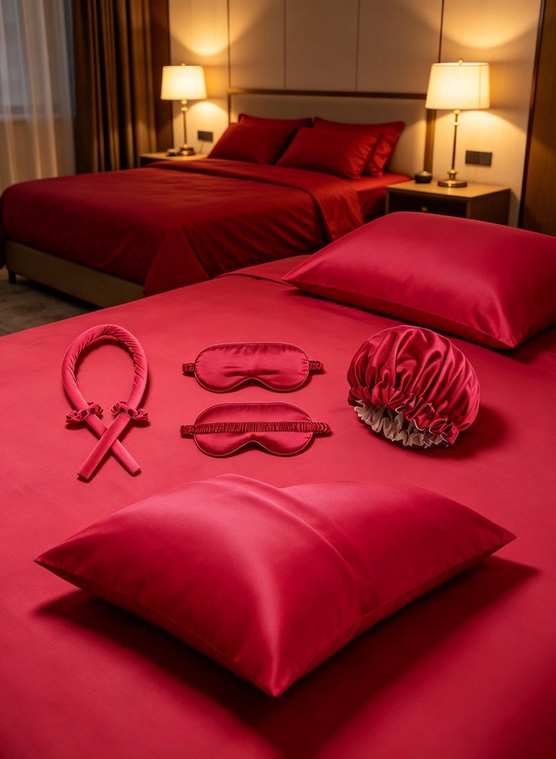 Pillowcase blackout set to pamper your hair and skin - soft and silky sleep pillowcases - envelope-style open satin pillowcases, faux silk eye mask pillowcase, shower cap, hair curler, hair tie 5-piece set. - Image 3