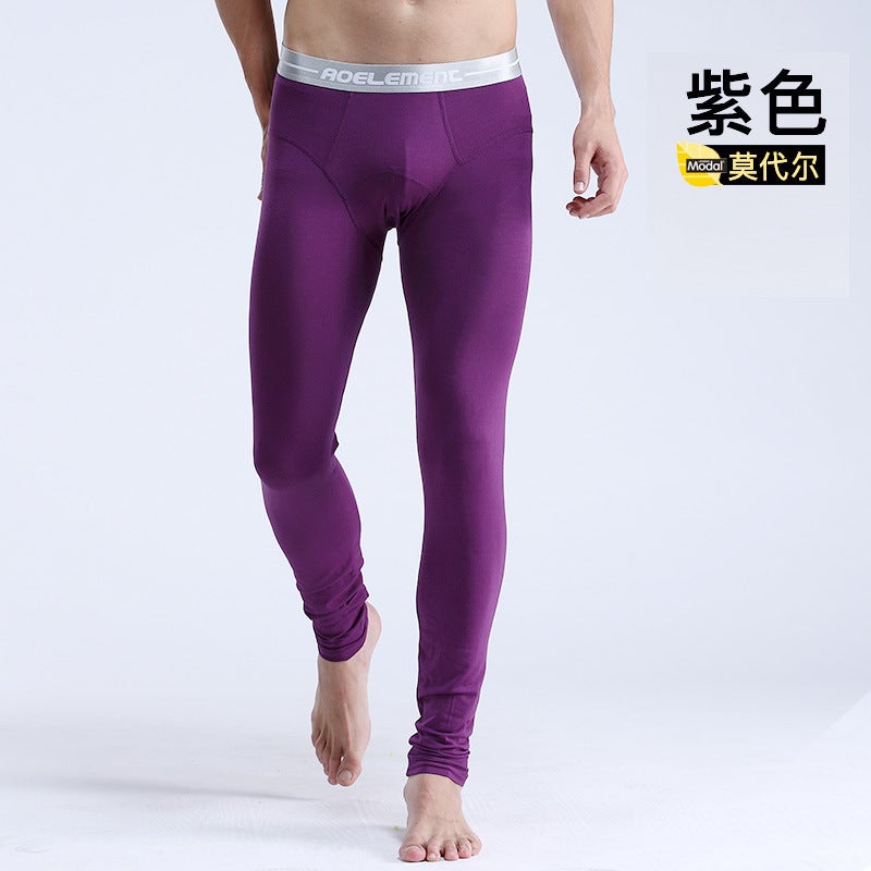 Mens long johns single thin tight pants youth line pants warm pants slim autumn and winter leggings cotton wool pants Purple (Viscose)  - Image 1