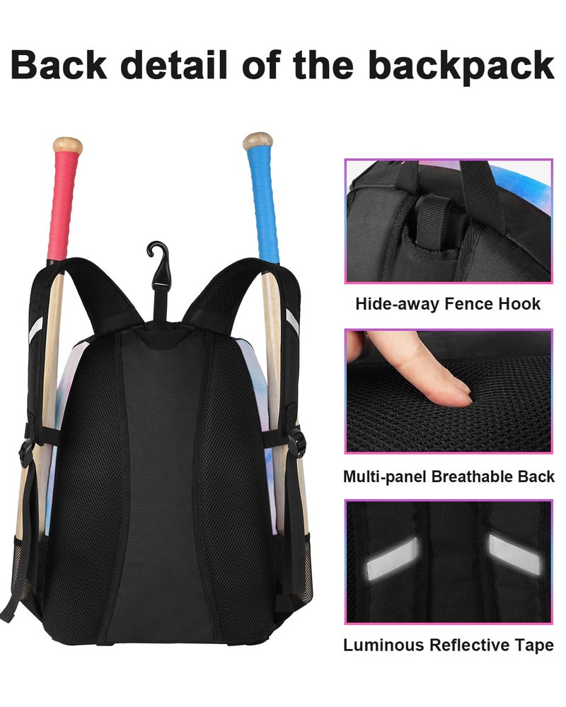 MATEIN Softball Backpack for Girls, Baseball Backpack Equipment Bag with Shoe Compartment, Softball Bat Bag Large Main Compartment Fit Gear & Accessories, Baseball Gifts - Image 4