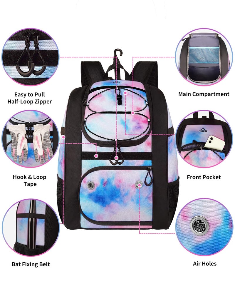 MATEIN Softball Backpack for Girls, Baseball Backpack Equipment Bag with Shoe Compartment, Softball Bat Bag Large Main Compartment Fit Gear & Accessories, Baseball Gifts - Image 2