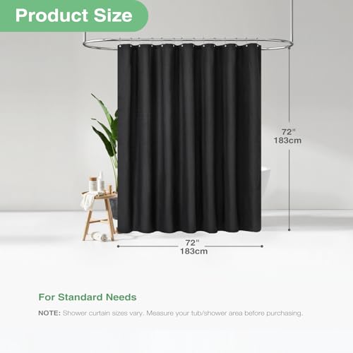 Dynamene Black Fabric Shower Curtain - Waffle Textured Heavy Duty Cloth Curtains for Bathroom, 256GSM Hotel Spa Luxury Weighted Polyester Bath Curtain Set with 12 Plastic Hooks(72Wx72H, Black) - Image 4