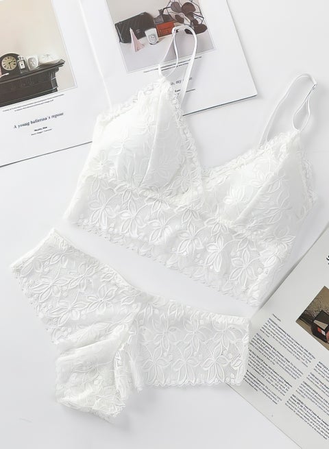 White Lace-Trimmed Bikini Set - Two Pieces