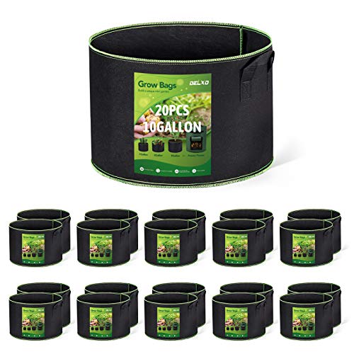 Delxo 20-Pack 10 Gallon Heavy Duty Aeration Thickened Nonwoven Fabric Pots Plant Grow Bags with Handles - Image 1