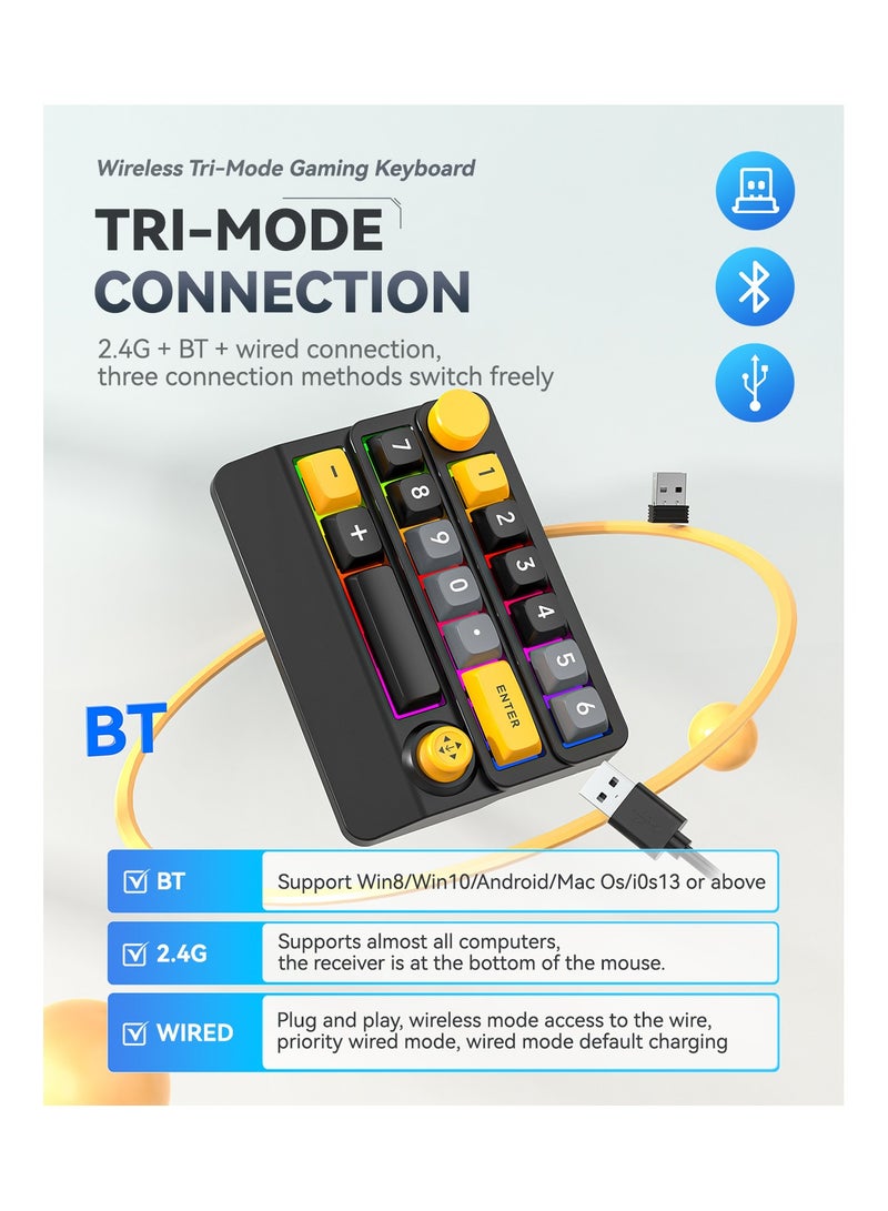 لوحة مفاتيح ألعاب ميكانيكية لاسلكية ثلاثية الوضع مع عصا تحكم، إضاءة خلفية RGB، مفاتيح قابلة للتبديل السريع وماكرو قابلة للبرمجة، لوحة مفاتيح مدمجة تعمل بتقنية BT / 2.4G / سلكية للاعبين FPS / MOBA / الكمبيوتر. - Image 5